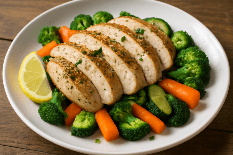 Herb-Roasted Lemon Chicken with Steamed Vegetables