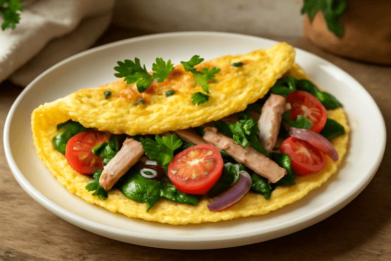 Omelette ligera de verduras y pavo