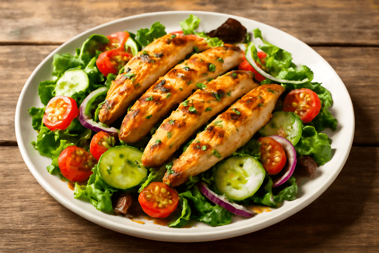 Ensalada de pollo a la parrilla con vinagreta de limón