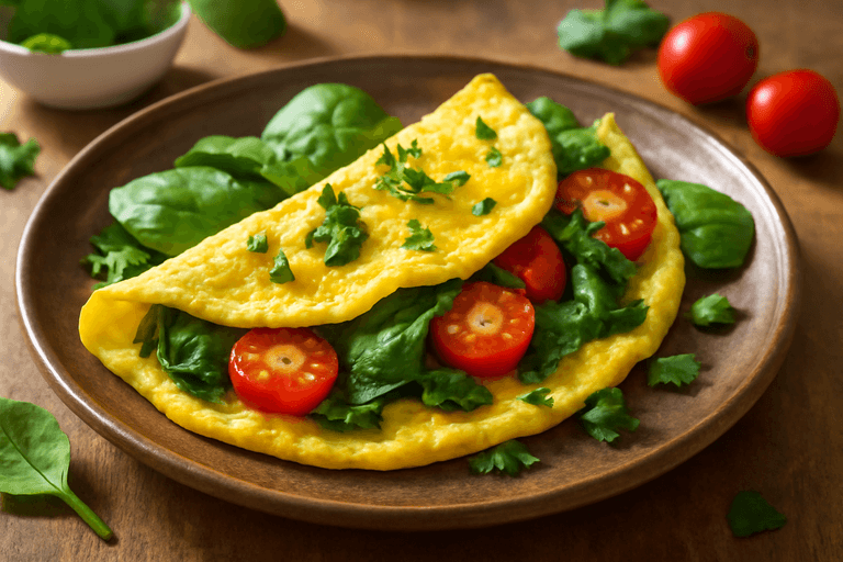 Omelette clásico de espinacas y tomate