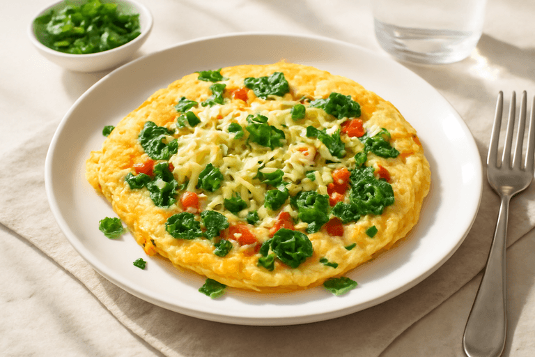 Proteinrik klassisk frokostomelett med spinat og paprika