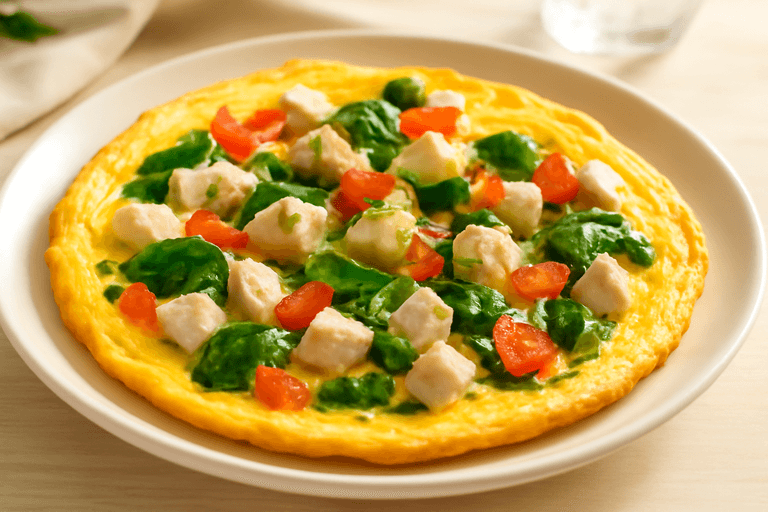 Сытный омлет с овощами и курицей для энергии и похудения