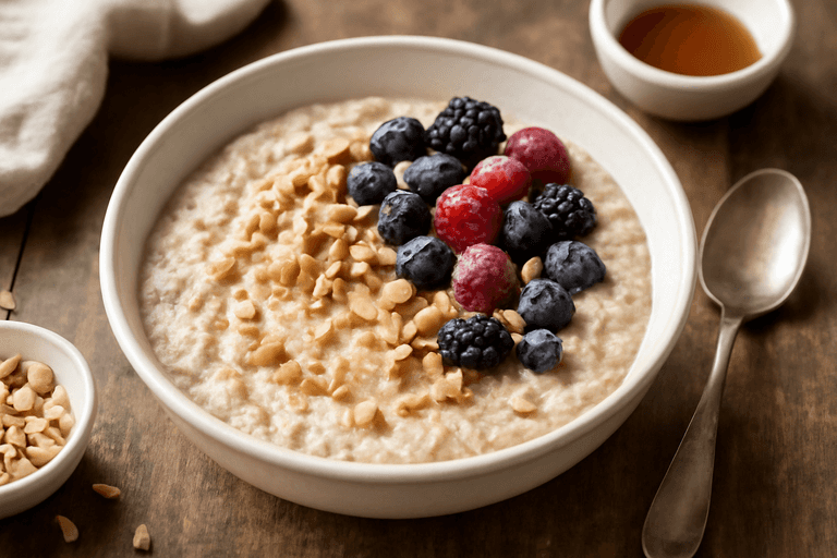 Proteinreiches veganes Tofu-Porridge mit Beeren
