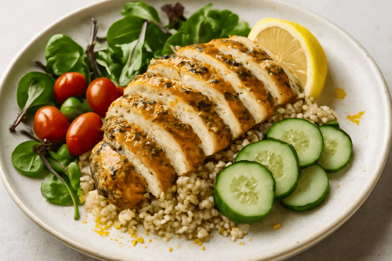 Grilled Lemon Herb Chicken with Quinoa & Greens