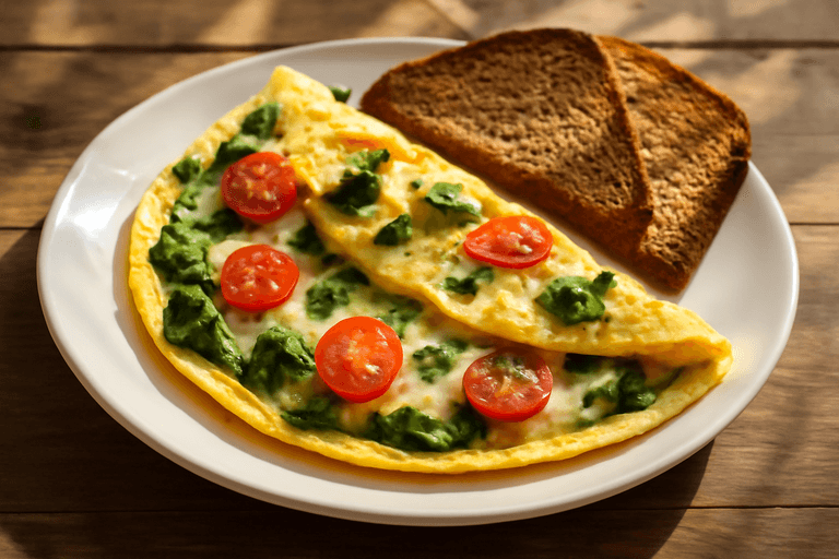 Klassisk proteinrik frukostomelett med grönsaker