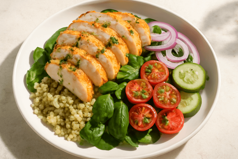 Klassisk kyckling- & quinoasallad med örtdressing