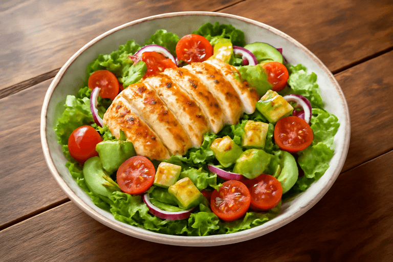 Ensalada Clásica de Pollo con Aguacate y Vinagreta de Limón