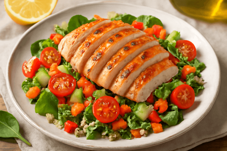Gegrilde kipfilet met kleurrijke groente en quinoa