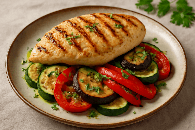 Petto di Pollo al Limone con Verdure Grigliate