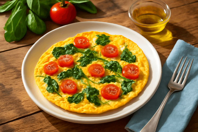 Omelette Clásica con Espinacas y Tomate