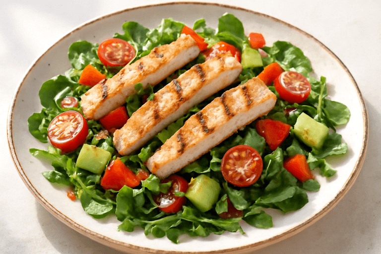 Lunssalat med grillet kylling og grønnsaker