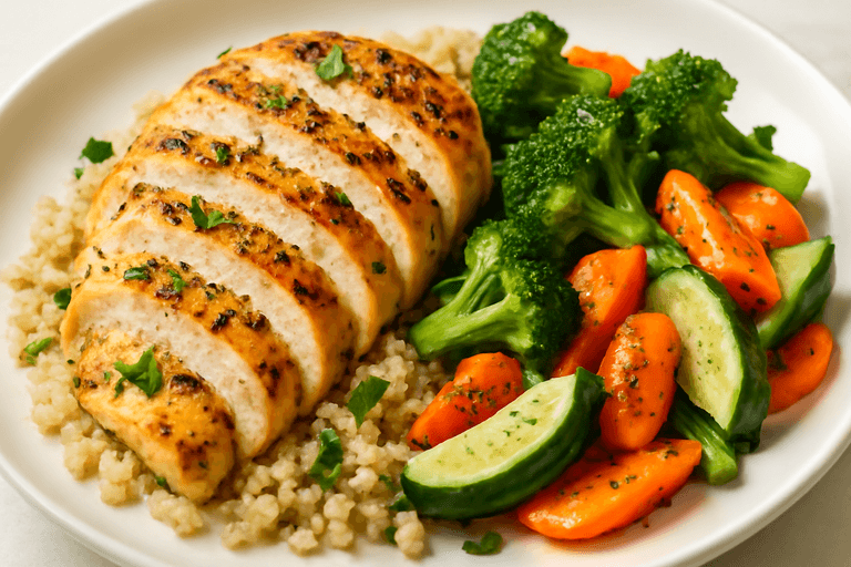 Grilled Herb Chicken with Steamed Veggies & Quinoa