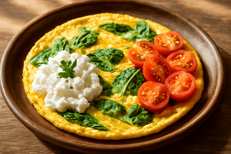Proteinreiches Frühstücksomlett mit Spinat und Tomaten