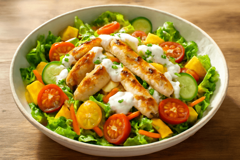 Leichter Hähnchen-Gemüse-Salat mit Joghurtdressing