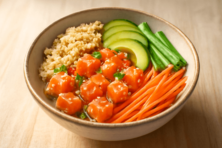 Легкий поке с лососем и киноа