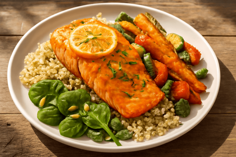 Lax med rostade grönsaker och quinoa