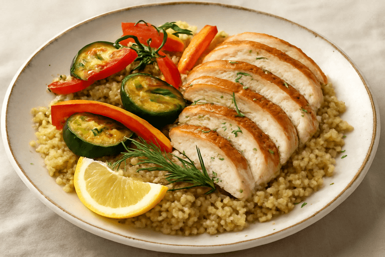 Petto di Pollo Grigliato con Verdure Miste e Quinoa