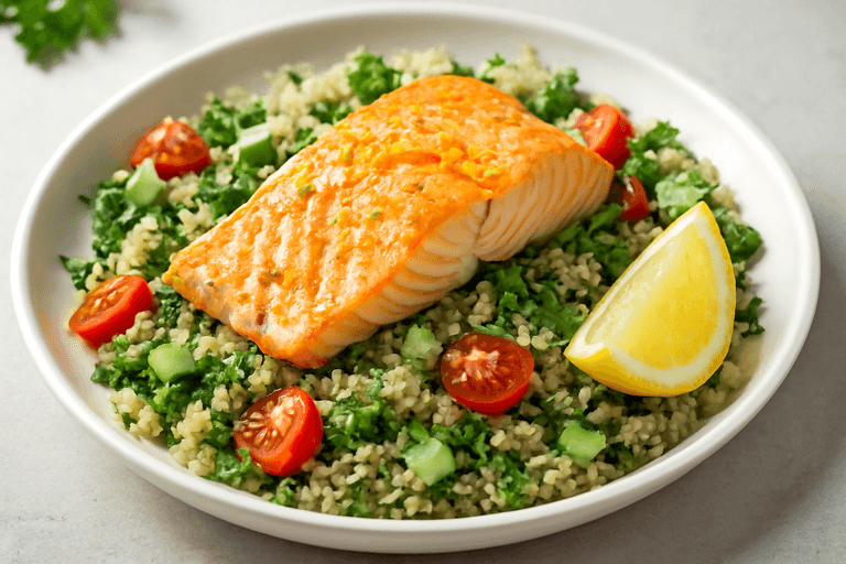 Lätt ugnsbakad lax med citron och örtig quinoa