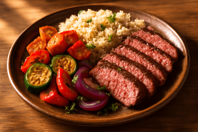 Saftiges Rindersteak mit Ofengemüse und Quinoa