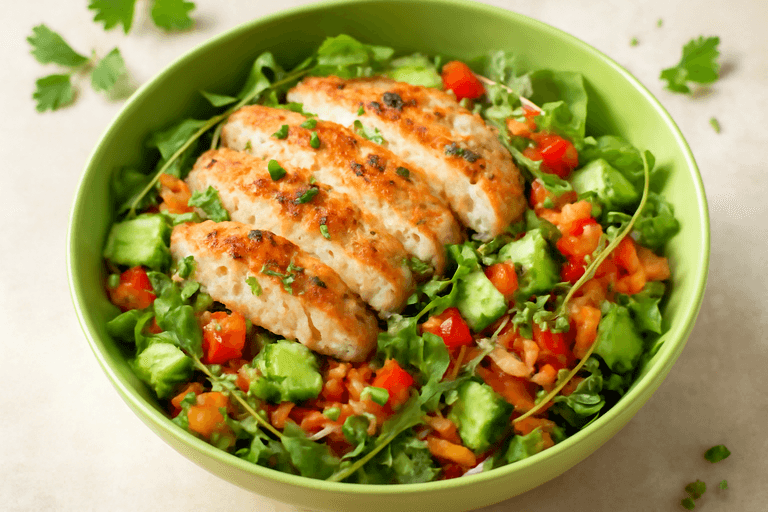 Salade de poulet grillé, quinoa et légumes croquants