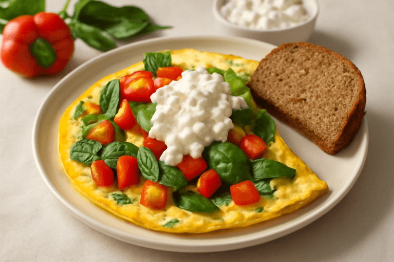 Omletă sănătoasă cu legume și brânză slabă