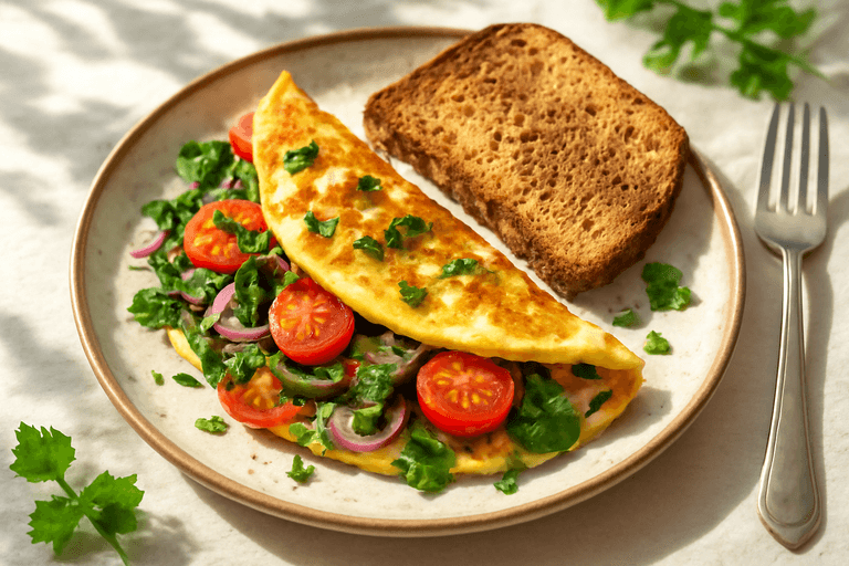Desayuno Clásico Energético: Tortilla de Claras con Espinacas y Tomate