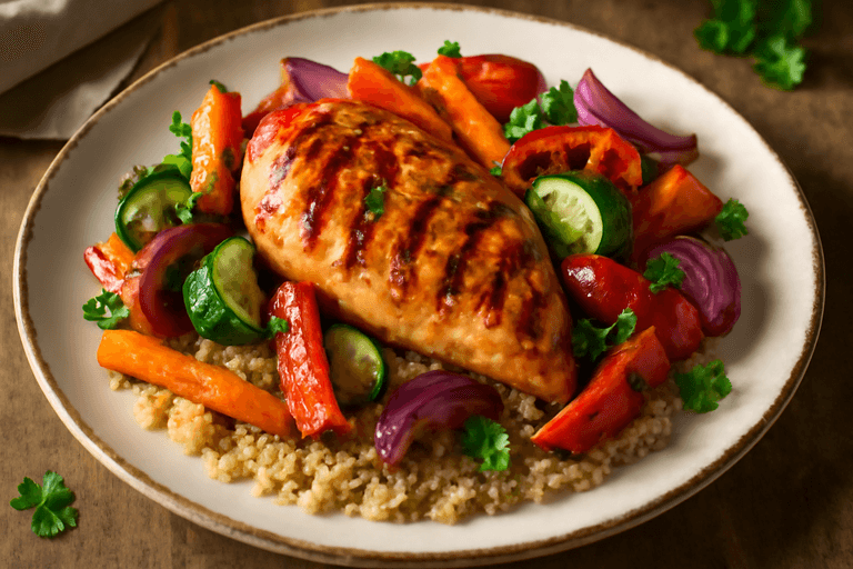 Pollo a la Parrilla con Verduras Asadas y Quinoa