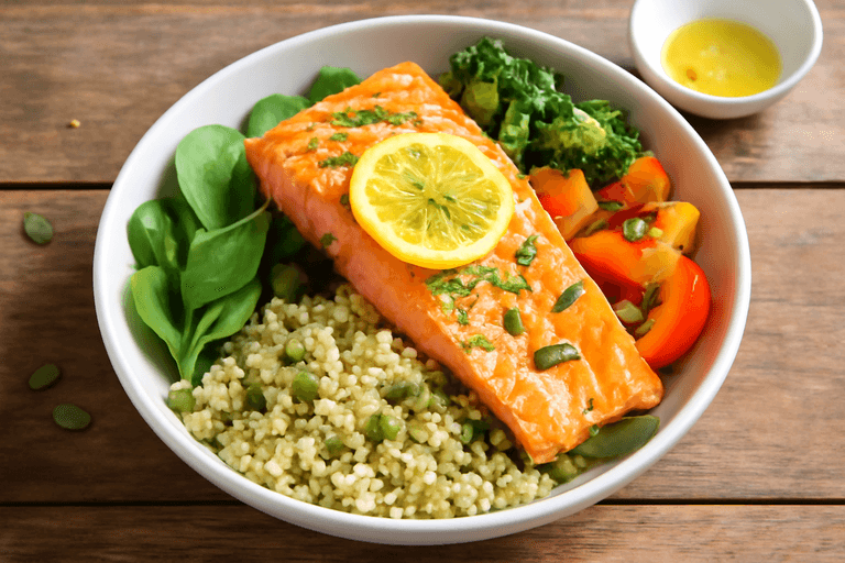 Lax- och Quinoabowl med Rostade Grönsaker