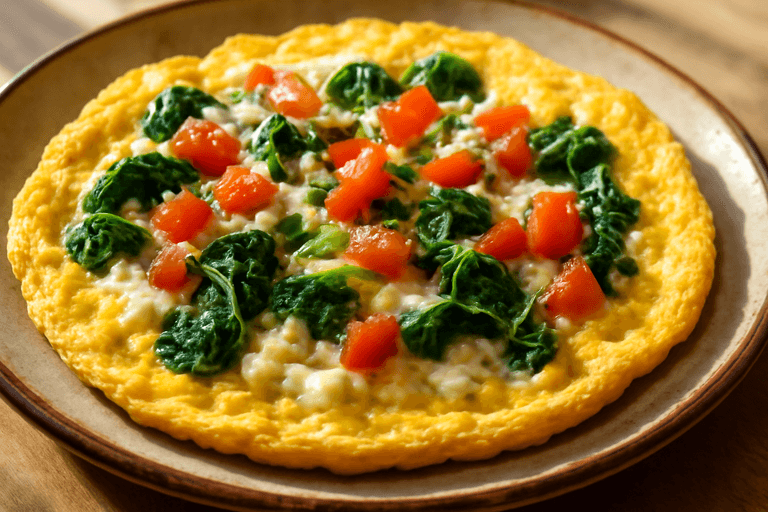 Fehérjében gazdag klasszikus omlett friss zöldségekkel