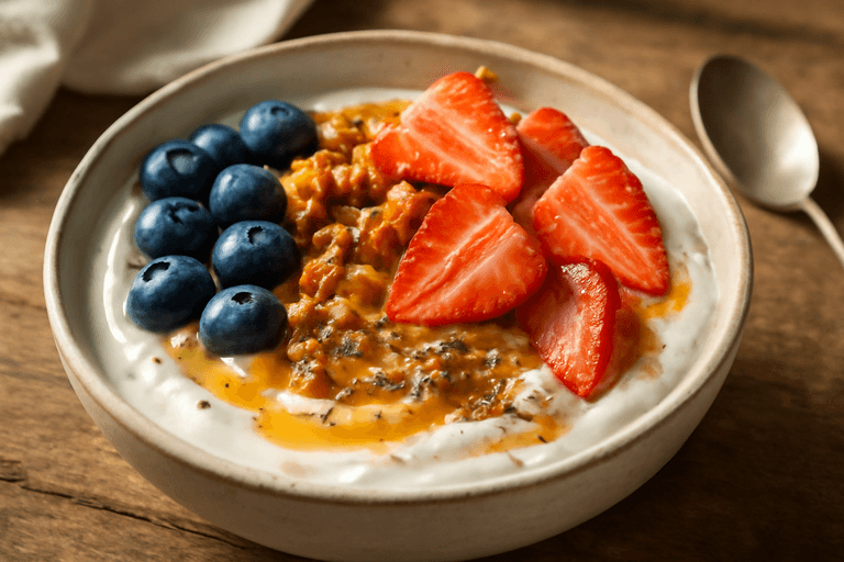 Klassisk Grekisk Frukostskål med Yoghurt och Bär