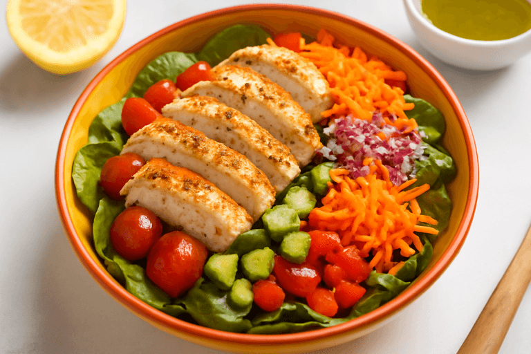 Fräsch kycklingsallad med citronvinägrett