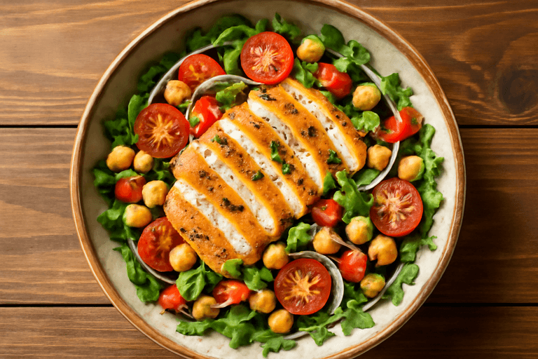 Insalata di Pollo Mediterranea con Ceci e Verdure Fresche