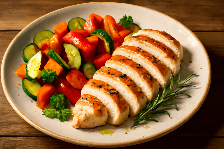 Petto di Pollo alla Griglia con Verdure Arcobaleno