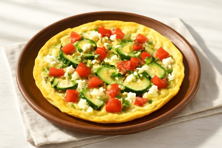 Omletă bogată în legume cu brânză degresată