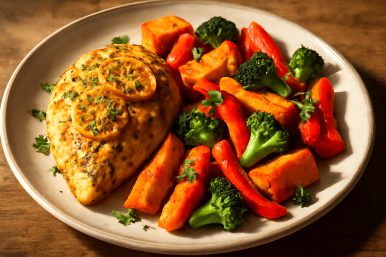 Lett Kyllingfilet med Ovnsbakte Grønnsaker og Urter