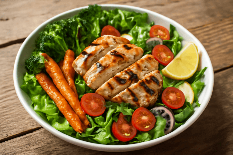 Grillet kyllingsalat med ovnsbakte grønnsaker