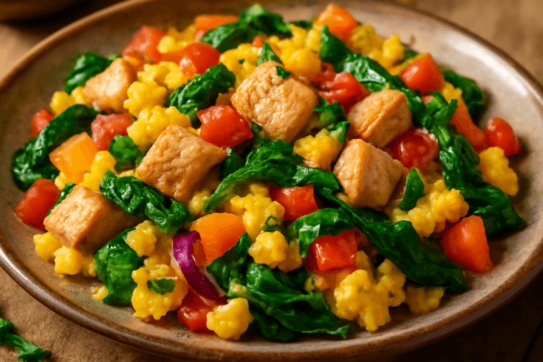 Hearty Veggie & Turkey Egg Scramble