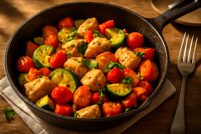 Hähnchen-Gemüse-Pfanne mit mediterranen Kräutern