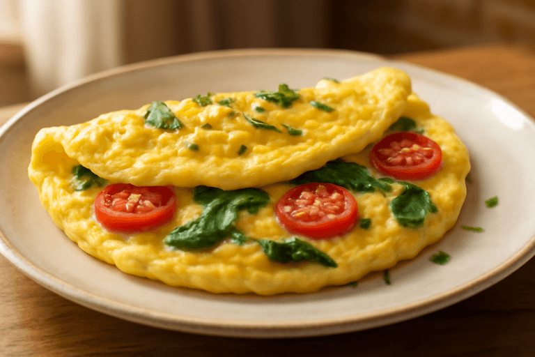 Proteinrik klassisk omelett med spenat och tomat
