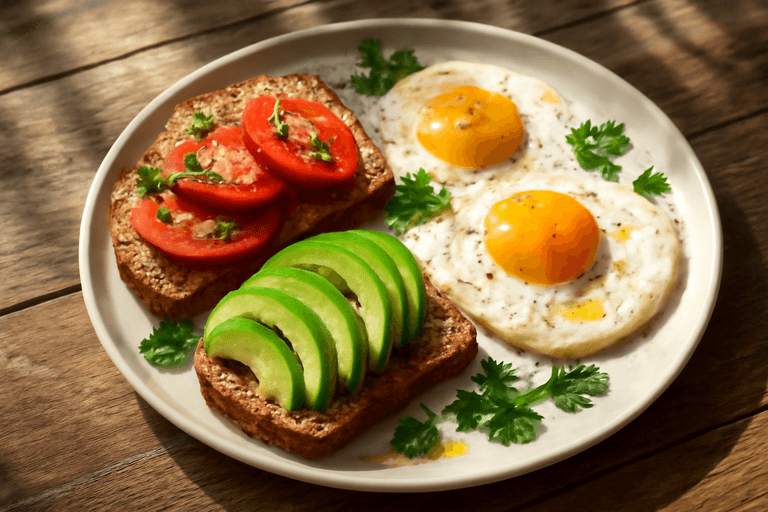 Mic Dejun Sănătos cu Ouă, Avocado și Roșii