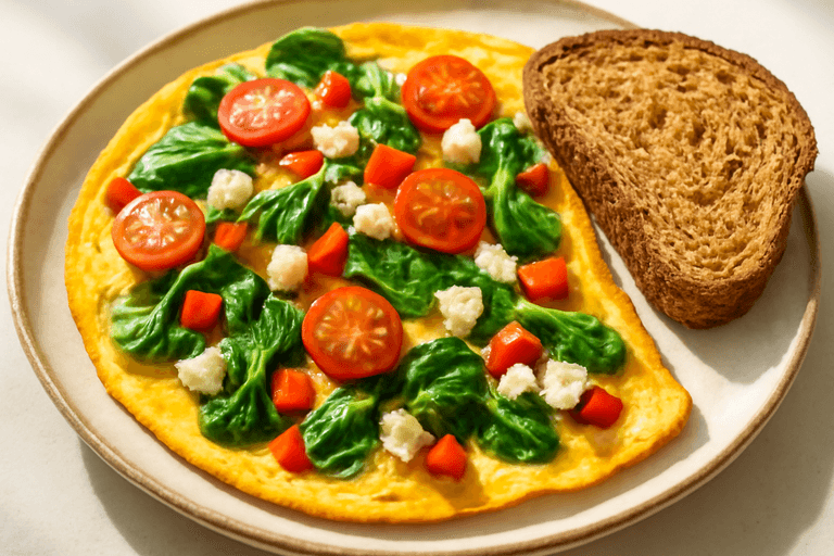 Proteinrik grönsaksomelett med fullkornsbröd