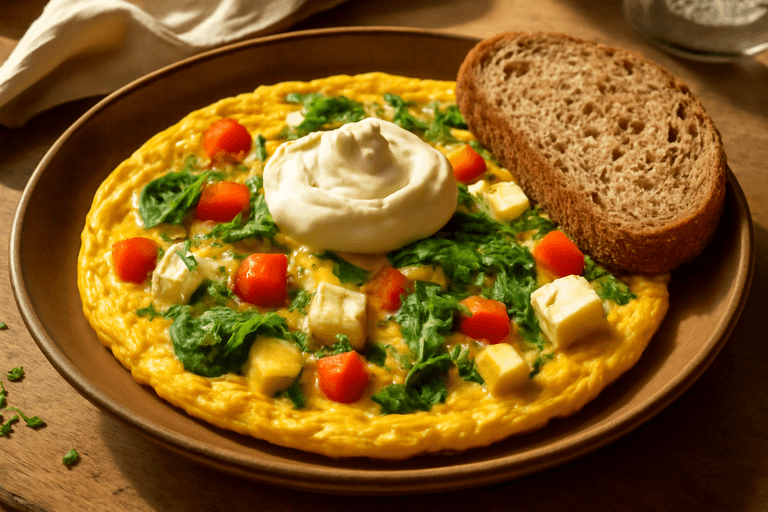 Omletă clasică cu legume și brânză telemea