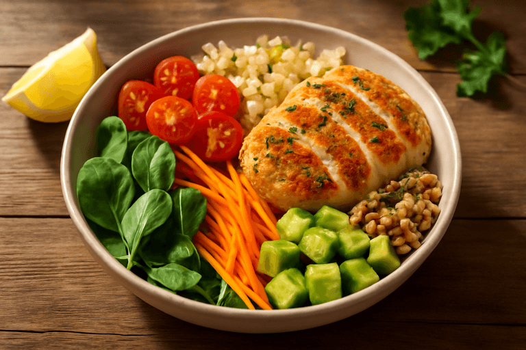 Herzhafte Hähnchen-Gemüse-Bowl mit Quinoa