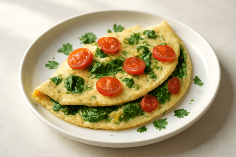 Omelette légère aux épinards et tomates