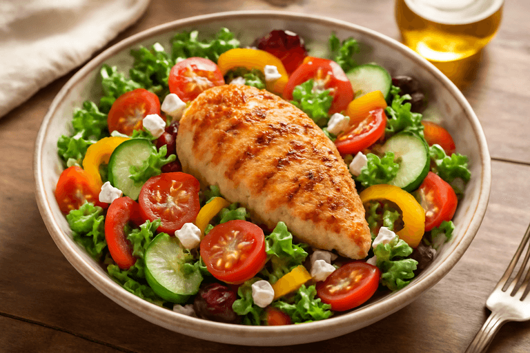 Leichter mediterraner Hähnchen-Gemüse-Salat