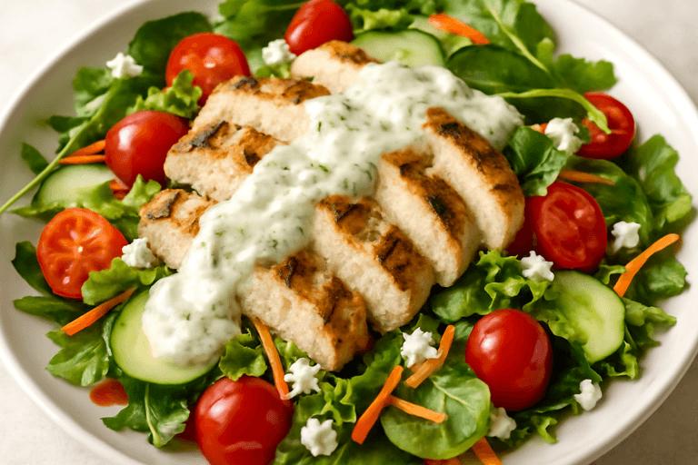 Grillet kyllingsalat med kremet urtedressing