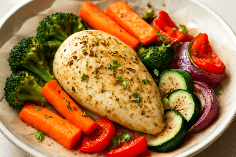 Sunn Kyllingfilet med Ovnsbakte Grønnsaker