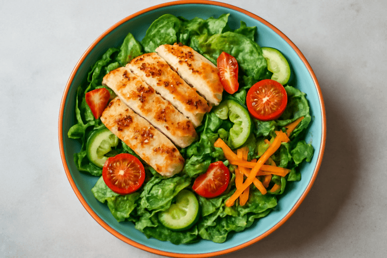 Salată clasică de pui cu legume proaspete și dressing ușor