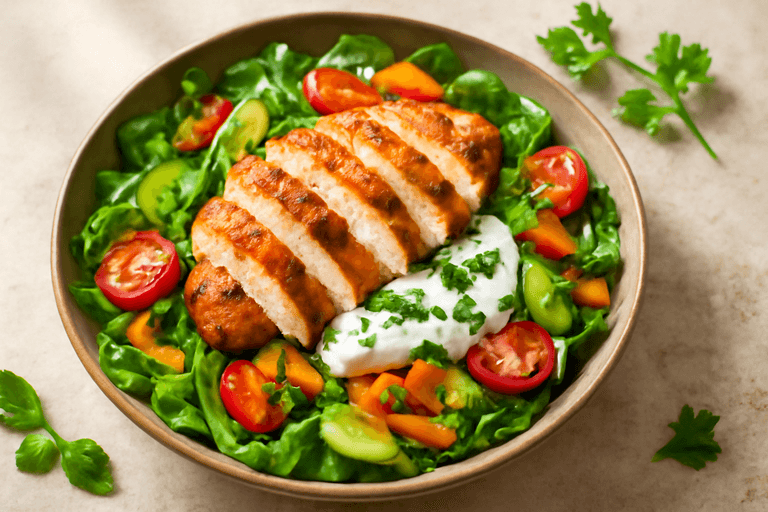 Leichter Hähnchen-Gemüse-Salat mit Joghurtdressing