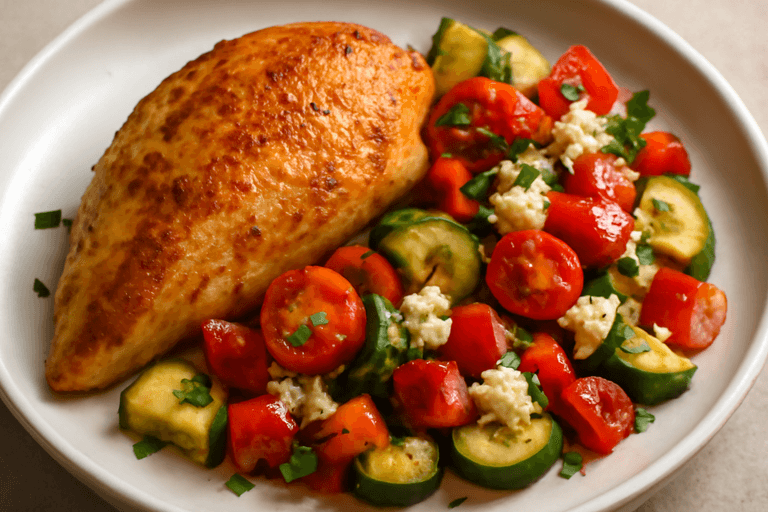 Gebratene Hähnchenbrust mit mediterranem Gemüse